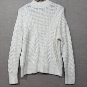 New Sonoma Ivory Cream Cable Knit Sweater Medium Comfy Cozy Soft Plush Versatile